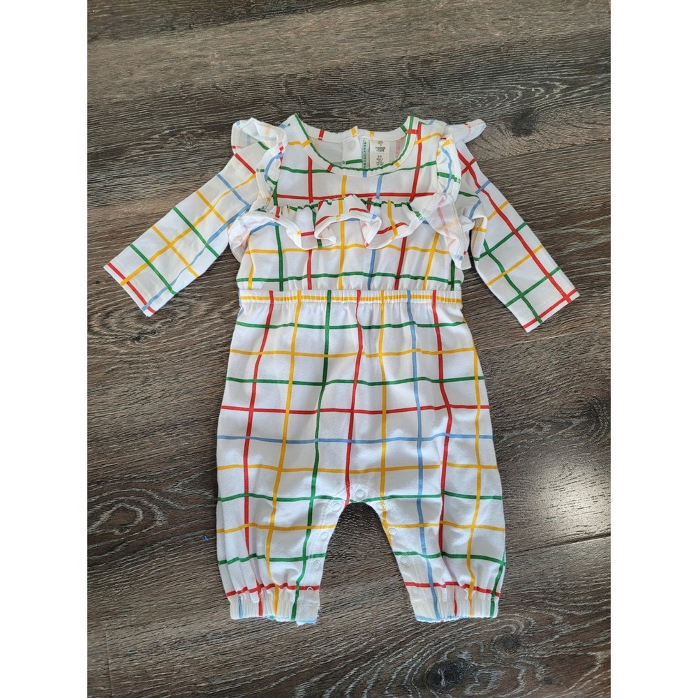 Tucker + Tate Baby Girl 3M White Primary Color Grid Ruffle Long Sleeve Romper #1